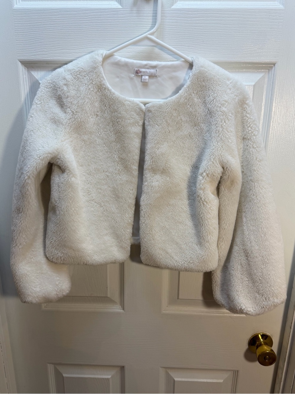 GB girls white Faux Fur Cropped Jacket for Kids